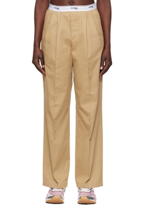 HommeGirls Beige Pleated Elastic Waistband Trousers