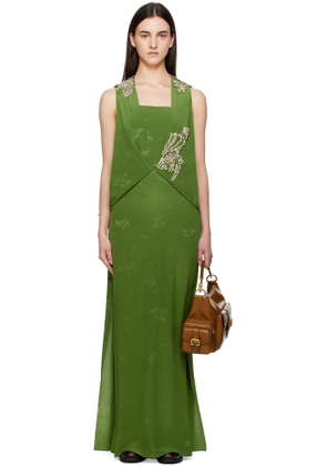 Erdem Green Sleeveless Drape Midi Dress