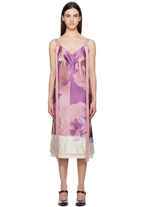 Erdem Pink & Purple V Neck Slip Cocktail Midi Dress
