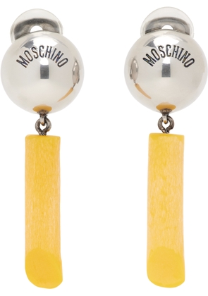 Moschino Silver & Yellow Engraved-Logo Earrings
