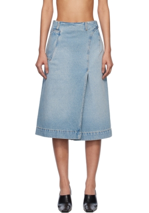 Victoria Beckham Blue Wrap Detail Denim Midi Skirt