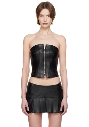 MISBHV Black Zip Faux-Leather Top