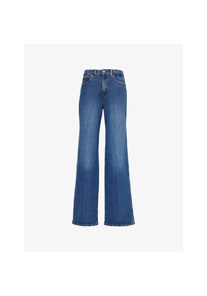 Womens Good American Good Skate Five-Pockets Wide-Leg High-Rise Stretch-Denim Blend Jeans