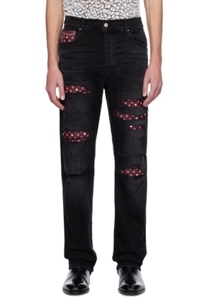 AMIRI Black Leather Bandana Repaired Slim Jeans