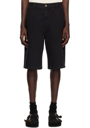 Palmes Black Twill Patch Denim Shorts