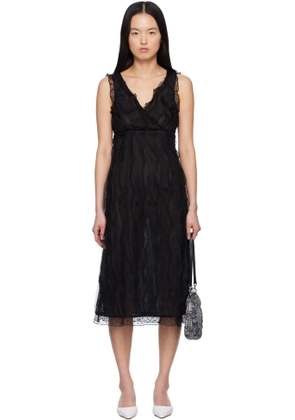 Anna Sui Black Combo Sleeveless Lace Midi Dress