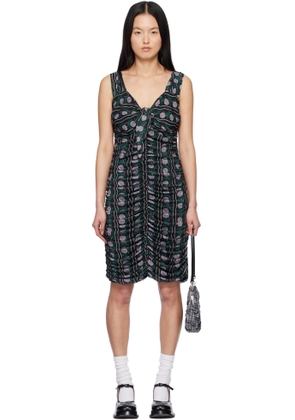 Anna Sui Black Rosetti Mesh Ruched Tie Midi Dress