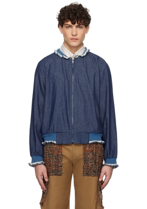 Anna Sui Blue Baseball Denim Bomber Jacket