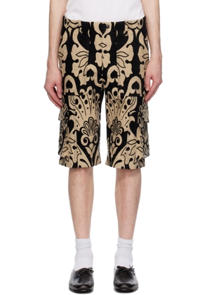 Anna Sui Black & Beige Beardsley Tapestry Cargo Shorts