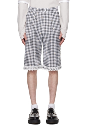 Anna Sui SSENSE Exclusive Black & Gray Daisy Embroidery On Gingham Shorts