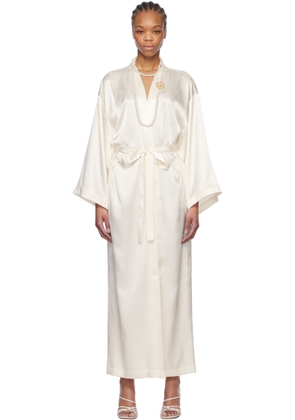 Blumarine Off-White Rhinestone Logo Robe