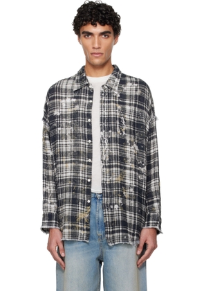 R13 Black Shredded Seam Drop Neck Shirt