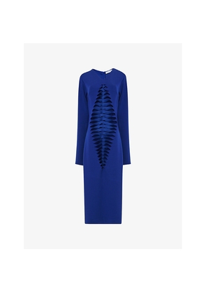 Womens Leem Laser-Cut Fitted Stretch-Woven Midi Dress