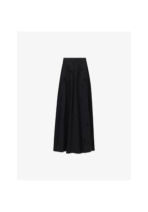 Womens Leem Embroidered Wide-Hem Cotton-Blend Midi Skirt