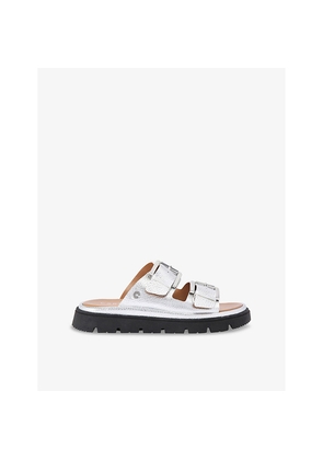 Womens Carvela Comfort Pavilion Buckle-Strap Metallic-Leather Sandals