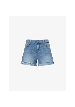 Womens 7 For All Mankind Frayed Mid-Roll Denim Shorts