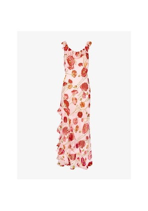 Womens Ro&Zo Poppy-Print Frill-Neck Woven Maxi Dress