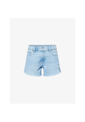 Womens Paige Dylan Raw-Hem Mid-Rise Denim Shorts