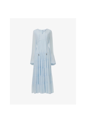 Womens Leem Marked Waist Tiered Woven Midi Dress