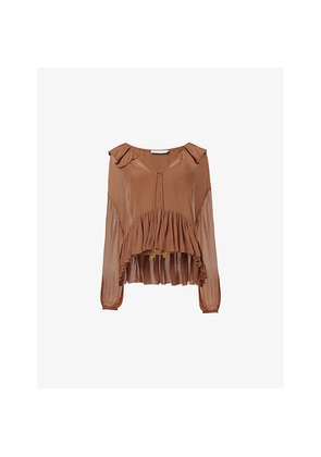 Womens Leem Ruffle-Detail Long-Sleeve Woven Top