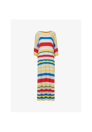 Womens Leem Striped Round-Neck Mesh Kaftan
