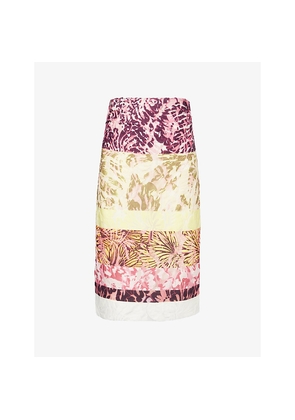 Womens Dries Van Noten Floral Mid-Waist Stretch-Woven Midi Skirt