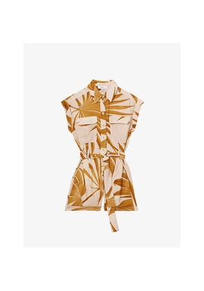 Womens Reiss Harri Palm-Print Woven Playsuit