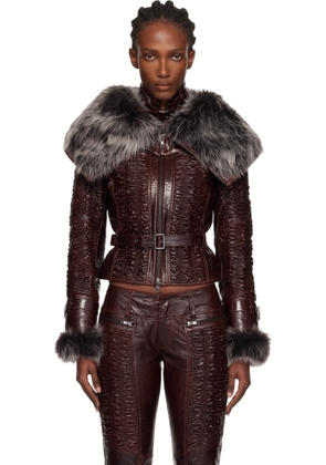 KNWLS Brown Smocked Leather Jacket