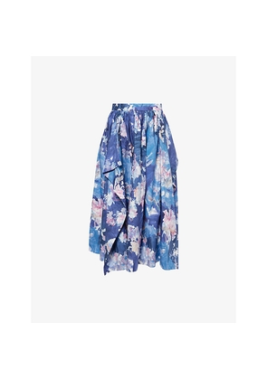 Womens Erdem Floral Pleated Cotton-Poplin Midi Skirt