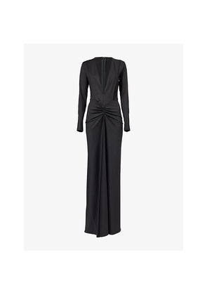 Womens Victoria Beckham V-Neck Gathered Stretch-Woven Maxi Dress