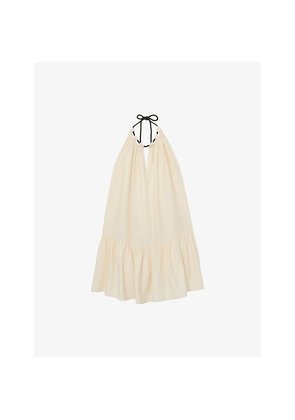 Womens Reiss Nina Split-Neck Tiered-Hem Woven Mini Dress