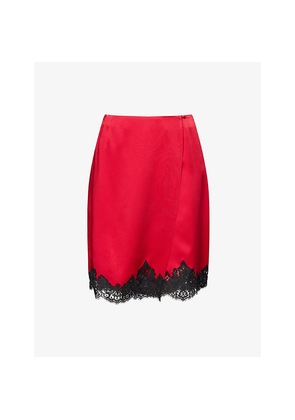 Womens Stella Mccartney Contrast-Lace Wrap-Front Satin Mini Skirt
