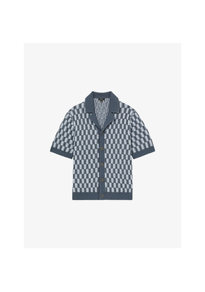 Mens Reiss Robbie Cuban-Collar Colour-Block Textured Shirt