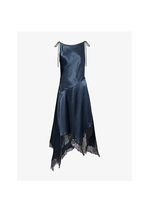 Womens Acne Studios Asymmetric Lace-Trim Satin Midi Dress