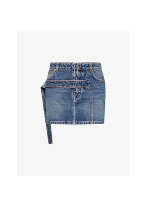 Womens Jean Paul Gaultier Front-Strap Denim Mini Skirt