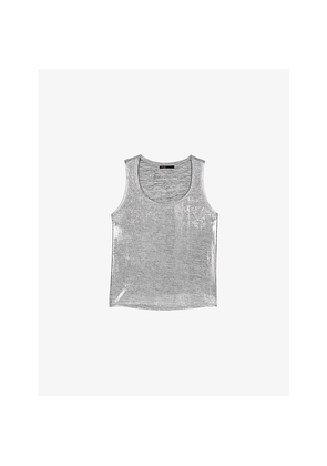 Womens Maje Metallic Scoop-Neck Stretch-Knit Vest Top