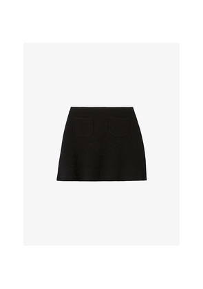 Womens Claudie Pierlot Patch-Pocket High-Waist Wool-Blend Mini Skirt