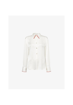 Womens Vince Contrast-Trims Regular-Fit Silk Shirt