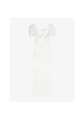 Womens Alessandra Rich Asymmetric Embellished Lace Gown