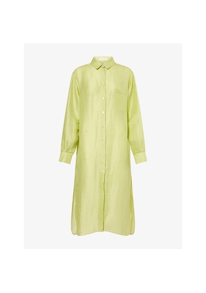 Womens Olivia Von Halle Phoebe Celery Silk-Linen Shirt Dress