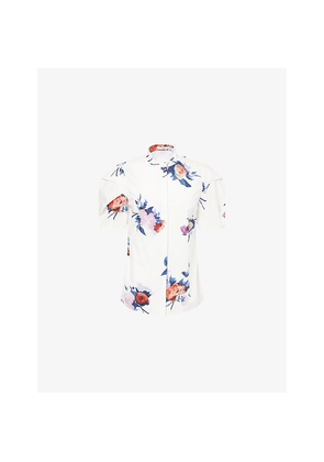 Womens Erdem Floral-Print Short-Sleeve Cotton-Poplin Top