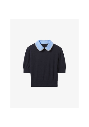 Womens Claudie Pierlot Detachable-Collar Short-Sleeved Knitted Top