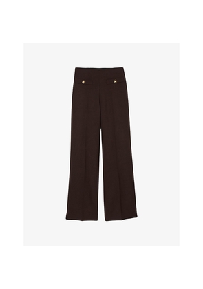 Womens Sandro Flared-Leg High-Rise Stretch-Woven Trousers