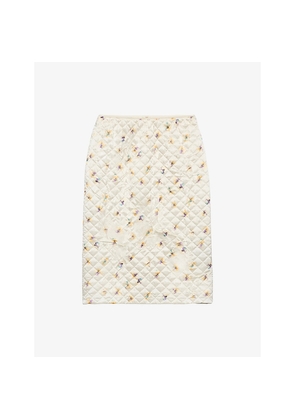 Womens Prada Floral-Print Quilted Satin Knee-Length Skirt