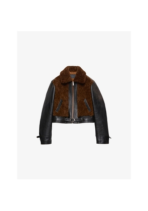 Womens Prada Panelled Leather and Shearling Jacket