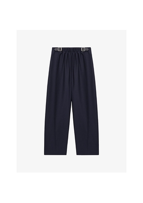 Womens Loewe Belted Wide-Leg Wool-Silk Blend Trousers