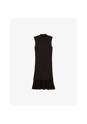 Womens Claudie Pierlot Cable-Knit Contrast-Hem Wool-Blend Mini Dress