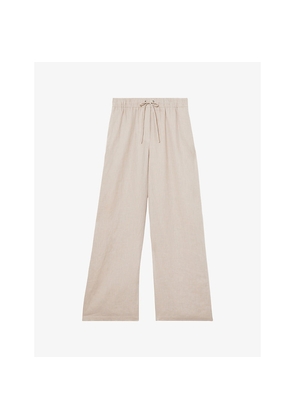 Womens Reiss Willow Elasticated-Waist Wide-Leg Linen-Blend Trousers