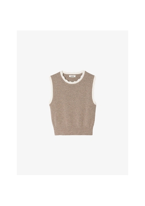 Womens Sandro Contrast-Trim Wool and Cashmere Top