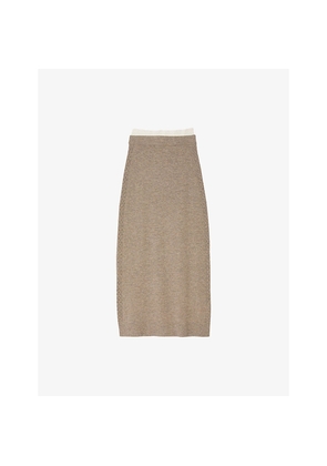 Womens Sandro Contrast-Trim Wool and Cashmere Midi Skirt